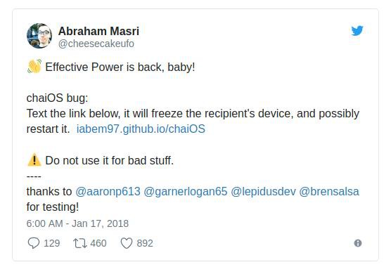 ChaiOS - Bug mới có thể làm crash iPphone!