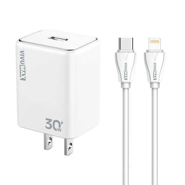 Bộ sạc nhanh cao cấp Vivumax PD30i 30W kèm cáp Type C to Lightning (IPhone/IPad/Airpod...) 27W