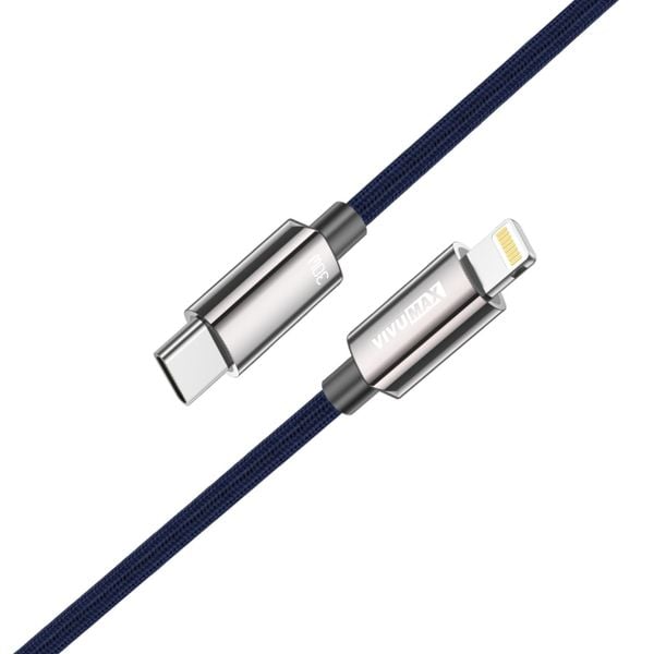Cáp sạc nhanh dây bện dù đầu hợp kim kẽm 3A Vivumax CI16 TYPE C to LIGHTNING 30W, Màu Titanium xanh đen
