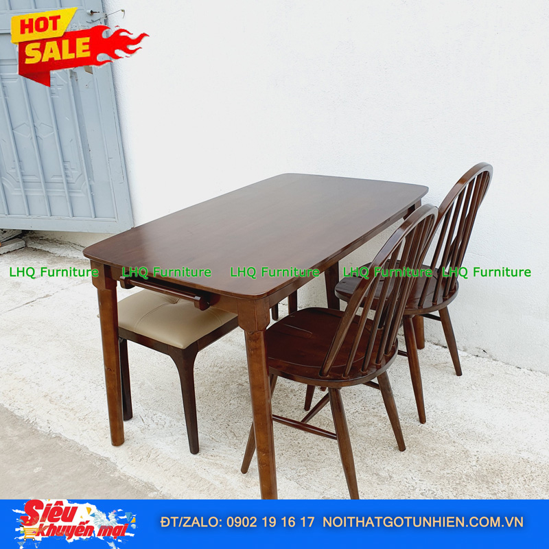Bộ bàn ăn chân tròn 1m2 2 ghế 6 nan 1 bench – Kết hợp độc đáo, tiết kiệm diện tích