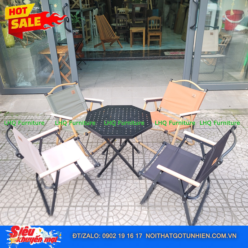 Bộ Bàn Bát Giác Sắt + 4 Ghế Camping Màu Worldcup 2026 – Siêu Phẩm Cho Mùa Bóng Đá