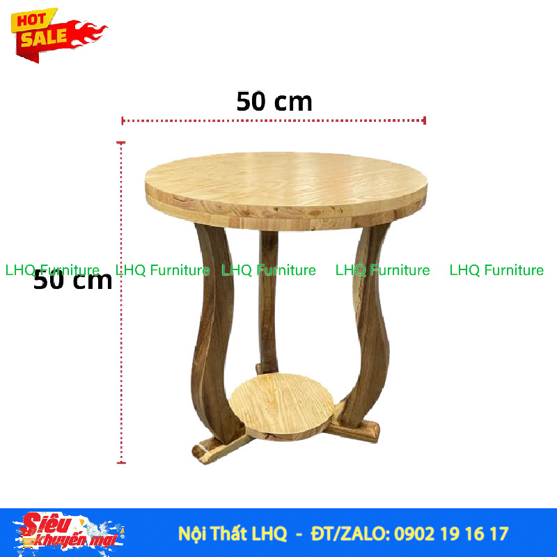 Bàn Vintage Mặt Tròn 50 – Ba Chân Cong Mềm, Ba Đế Vững Chắc, Đẹp Từ Mọi Góc Nhìn