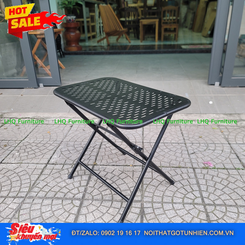 Bàn Cafe Xếp Gọn Khung Sắt – Kích Thước Vàng 40x60x51cm Cho Mọi Không Gian