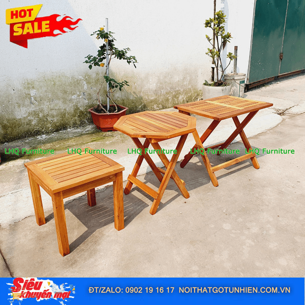 Bộ Sưu Tập Bàn Cafe Gỗ Tràm – Bát Giác, Vuông 50, Vuông 40, Chữ Nhật 40x60 – Đa Dạng Cho Quán Vỉa Hè & Ban Công