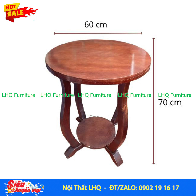 Bàn Vintage Mặt Tròn 60 – Cao 70cm, Bốn Chân Cong Mềm