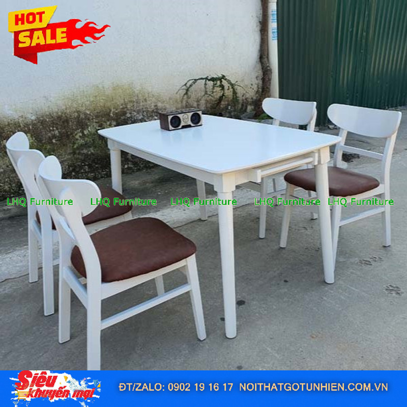 Bộ bàn ăn 4 ghế Mango bàn gỗ 1m2 – Gỗ tự nhiên, mặt nệm êm ái, giá tốt