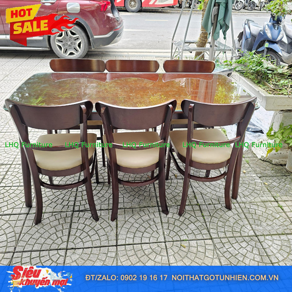 Bộ bàn 1m6 6 ghế Panda – Màu tự nhiên mộc mạc và màu Walnut sang trọng