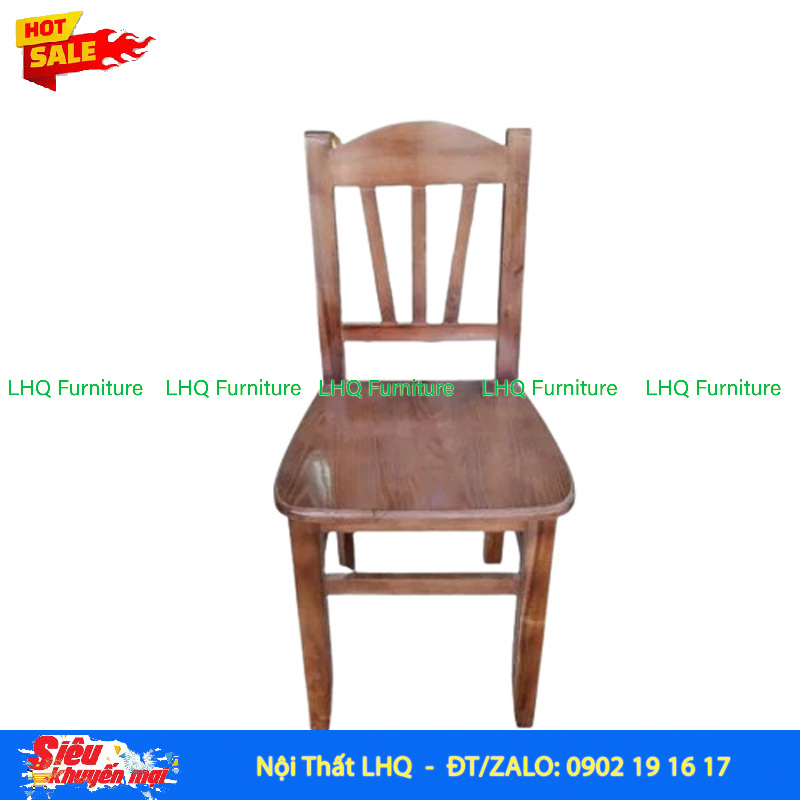 Ghế Nhà Hàng Vintage – Mặt Cao 45cm, Mặt Trước Bo Tròn, Lưng Nan Quạt 3 Thanh