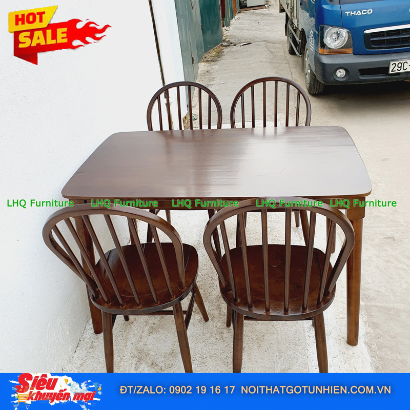 Bộ bàn ăn 1m2 4 ghế 6 nan màu walnut – Sang trọng, thoáng mát, tinh tế cho phòng ăn