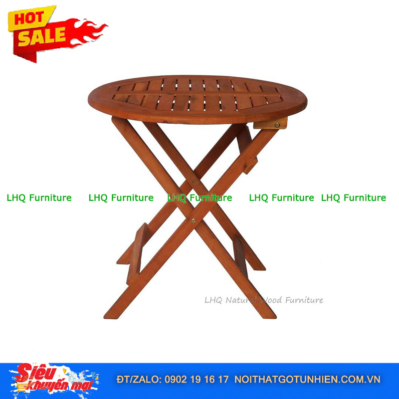 Bộ Bàn Cafe Xếp Gọn Xuất Khẩu – Bàn Tròn 60 Cao 73cm, Ghế Xếp Có Tay Vịn