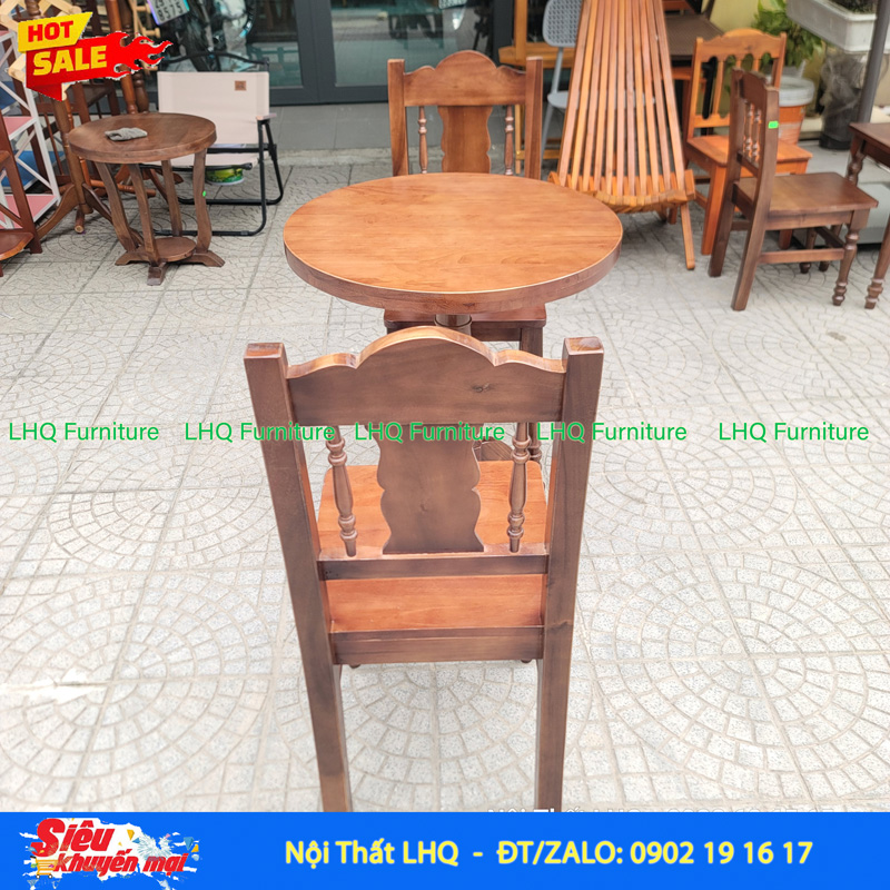 Bàn Vintage Tròn 60 – Cột Tròn Tiện, Bốn Đế Vững, Phong Cách Cổ Điển