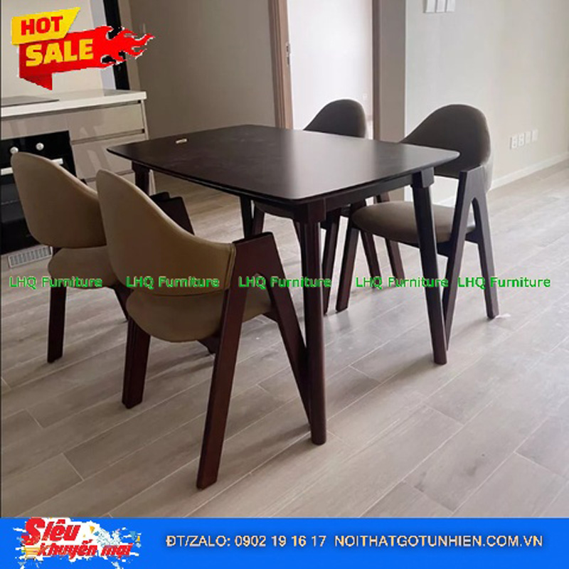 Bộ bàn ăn 1m2 gỗ 4 ghế chữ A – Thiết kế độc đáo, chắc chắn, sang trọng