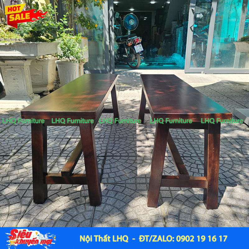 Ghế Bench Gỗ Vintage – Dài 1m2, Mặt Dày 1,5cm, Khung Keo Chắc