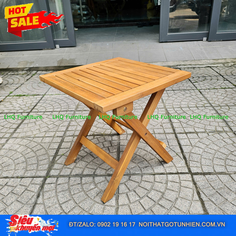 Bàn Cafe Xếp Gọn Gỗ Tràm Tự Nhiên 40x40x40cm – Chắc Chắn, Bền Đẹp, Giá Rẻ Tại Nội Thất LHQ