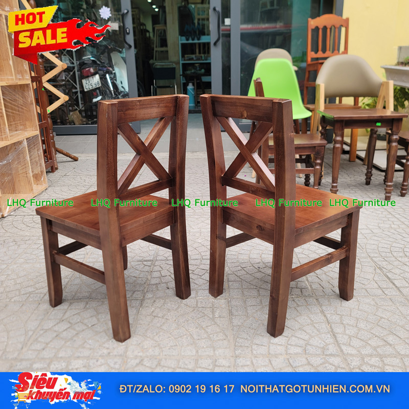 Ghế Cafe Phong Cách Vintage Gỗ Tự Nhiên Lưng Chữ X – Điểm Nhấn Sang Trọng