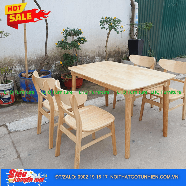 Bộ bàn ăn gỗ 1m2 4 ghế Mango mặt gỗ – Nguyên bản tự nhiên, bền đẹp, tinh tế