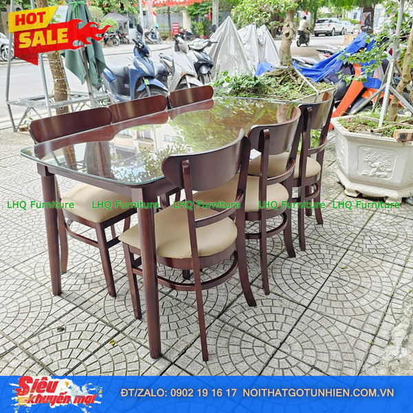 Bộ bàn 1m6 6 ghế Panda – Màu tự nhiên mộc mạc và màu Walnut sang trọng