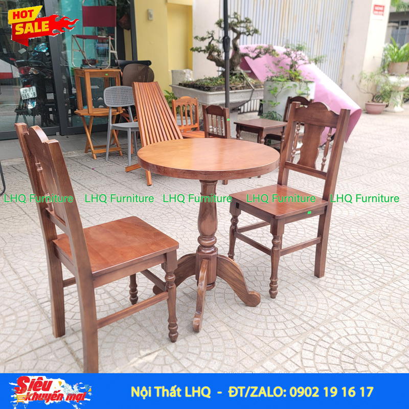 Bàn Vintage Tròn 60 – Cột Tròn Tiện, Bốn Đế Vững, Phong Cách Cổ Điển
