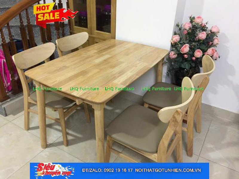 Bộ bàn ăn 4 ghế Mango bàn gỗ 1m2 – Gỗ tự nhiên, mặt nệm êm ái, giá tốt