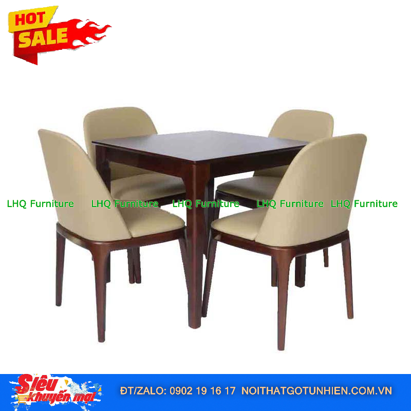 Bộ bàn ăn 4 ghế Grace – Bàn 75x120x75cm gỗ tự nhiên, thanh lịch, sang trọng