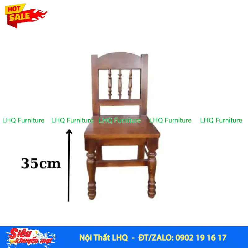 Ghế Cafe Vintage – Mặt Cao 35cm, 2 Chân Trước Tiện, Tựa Lưng 3 Thanh Tròn Tiện