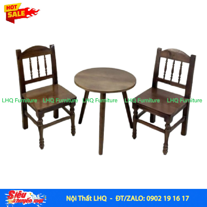 Ghế Cafe Vintage – Mặt Cao 35cm, 2 Chân Trước Tiện, Tựa Lưng 3 Thanh Tròn Tiện