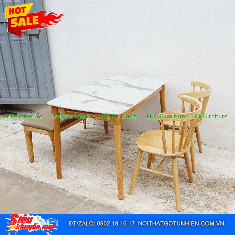 Bộ bàn ăn 1m2 2 ghế 9 nan 1 bench – Kết hợp độc đáo, tiết kiệm diện tích cho mọi nhà