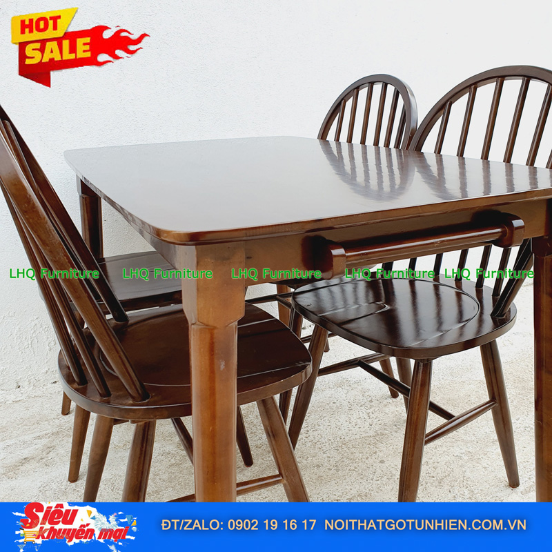 Bộ bàn ăn 1m2 4 ghế 6 nan màu walnut – Sang trọng, thoáng mát, tinh tế cho phòng ăn