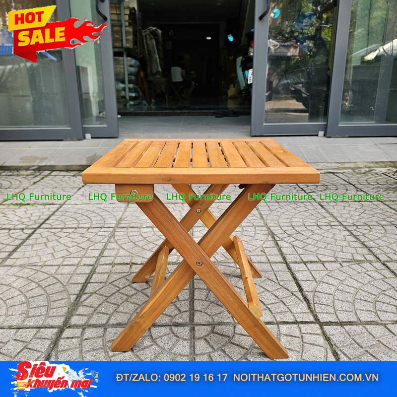 Bàn Cafe Xếp Gọn Gỗ Tràm Tự Nhiên 40x40x40cm – Chắc Chắn, Bền Đẹp, Giá Rẻ Tại Nội Thất LHQ