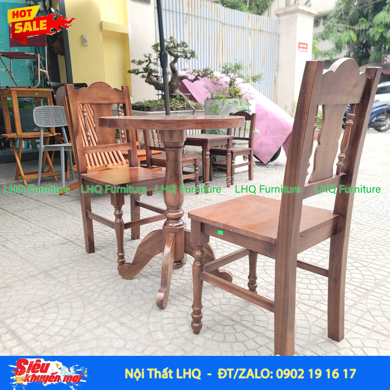 Bàn Vintage Tròn 60 – Cột Tròn Tiện, Bốn Đế Vững, Phong Cách Cổ Điển