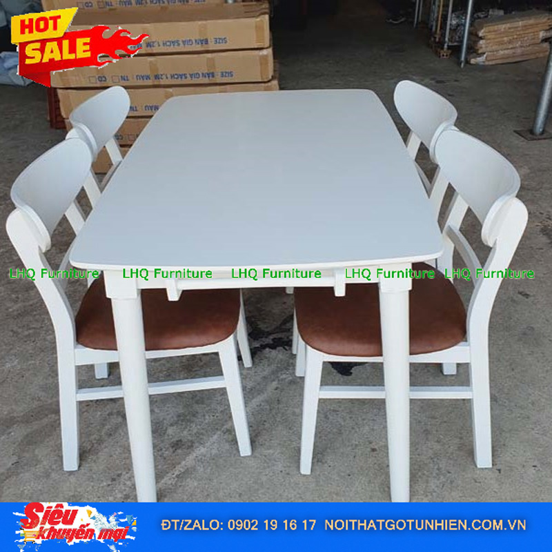 Bộ bàn ăn 4 ghế Mango bàn gỗ 1m2 – Gỗ tự nhiên, mặt nệm êm ái, giá tốt