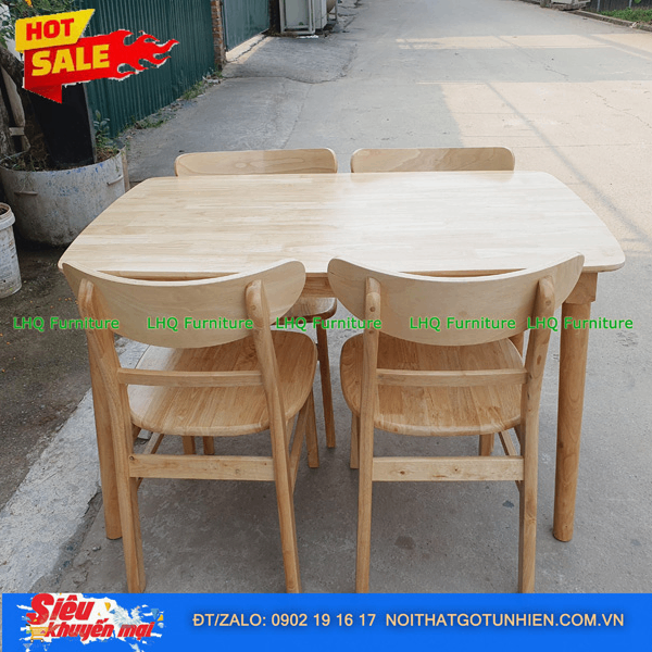 Bộ bàn ăn gỗ 1m2 4 ghế Mango mặt gỗ – Nguyên bản tự nhiên, bền đẹp, tinh tế