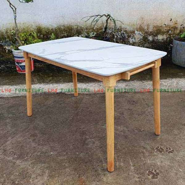 Bộ bàn ăn 2 ghế Butter 1 ghế bench – Bàn mặt giả đá 1m2 – Gỗ cao su tự nhiên – Nội Thất LHQ