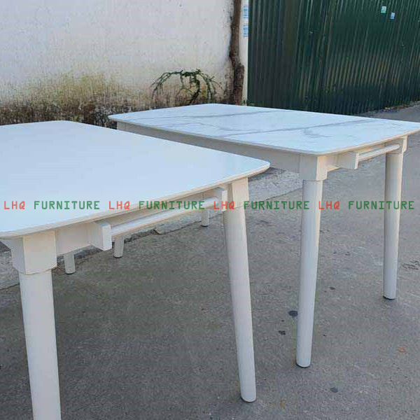 Bộ bàn 1,2m giả đá 4 ghế Cabin trắng vân mây – Mặt đá sang trọng, ghế nệm êm ái