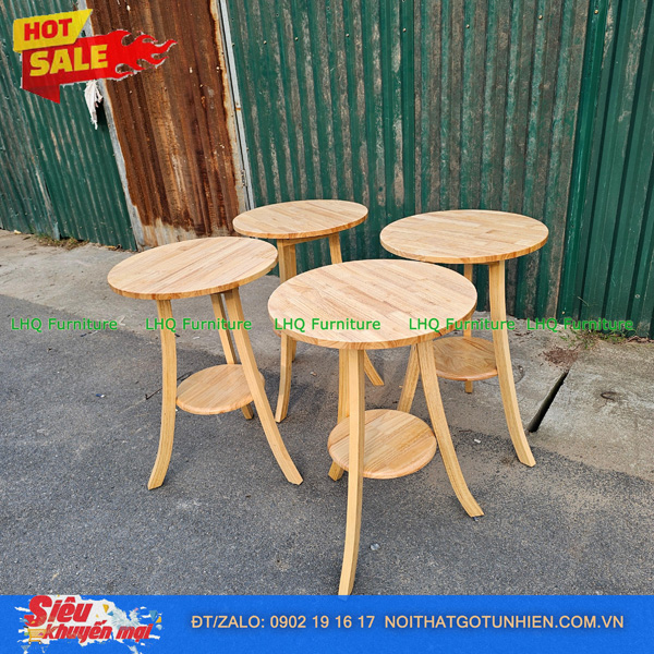 Bộ bàn 4 ghế Panda bàn 2 tầng tròn 60cm – Màu tự nhiên và walnut