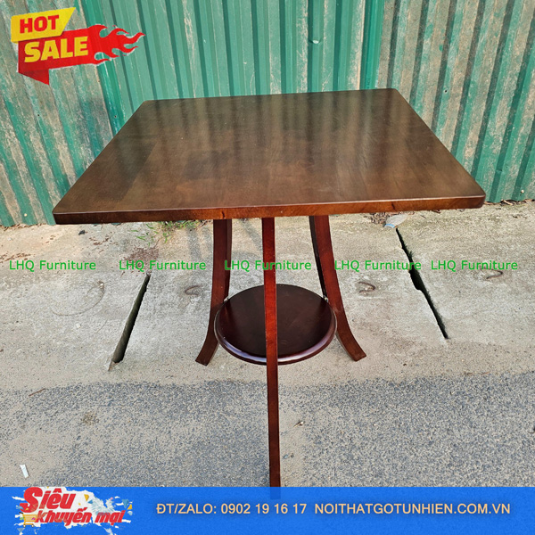 Bộ bàn 4 ghế Cabin bàn 2 tầng vuông 60cm – Màu nâu óc chó – Gỗ cao su tự nhiên