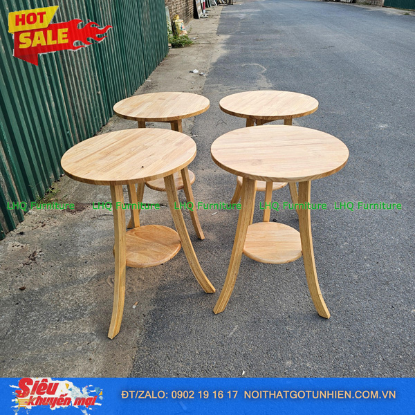 Bộ bàn 4 ghế Panda bàn 2 tầng tròn 60cm – Màu tự nhiên và walnut