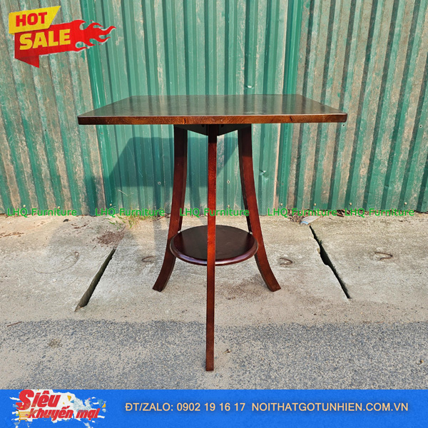 Bộ bàn 4 ghế Cabin bàn 2 tầng vuông 60cm – Màu nâu óc chó – Gỗ cao su tự nhiên