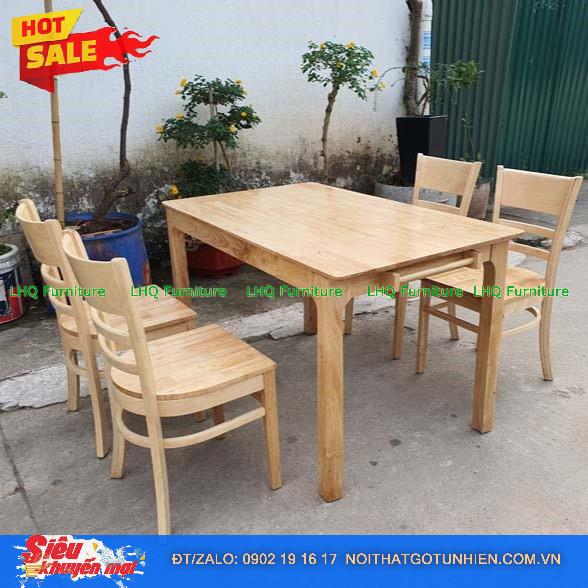 Bộ bàn ăn 4 ghế Cabin ghế mặt gỗ – Bàn gỗ cao su tự nhiên, thiết kế hiện đại