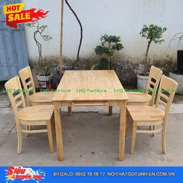Bộ bàn ăn 4 ghế Cabin ghế mặt gỗ – Bàn gỗ cao su tự nhiên, thiết kế hiện đại