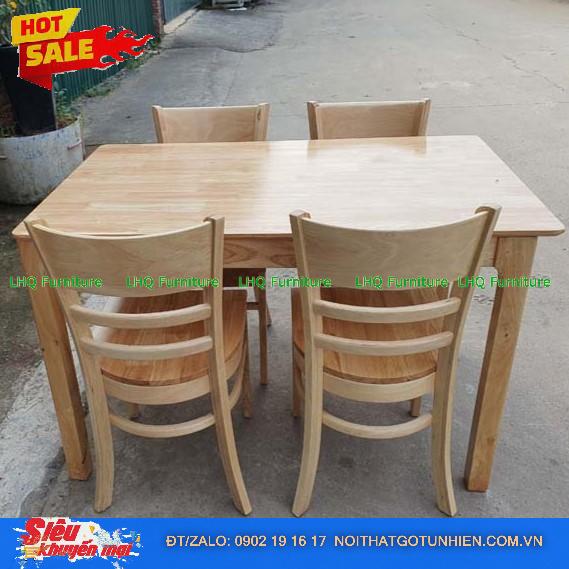Bộ bàn ăn 4 ghế Cabin ghế mặt gỗ – Bàn gỗ cao su tự nhiên, thiết kế hiện đại