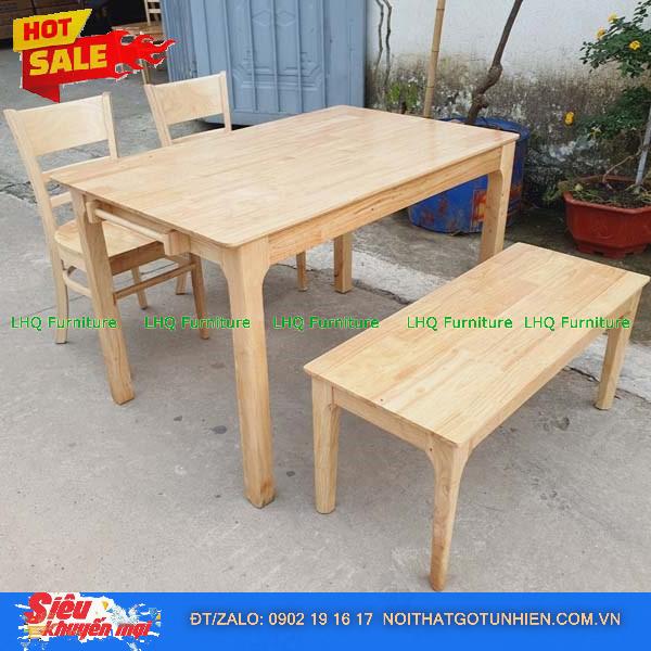 Bộ bàn ăn 1m2 gỗ 2 ghế Cabin 1 ghế bench – Sự kết hợp độc đáo, tiết kiệm diện tích