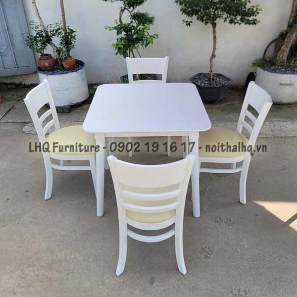 Bộ bàn ăn vuông 80 4 ghế Cabin – Gỗ cao su tự nhiên, màu trắng hiện đại