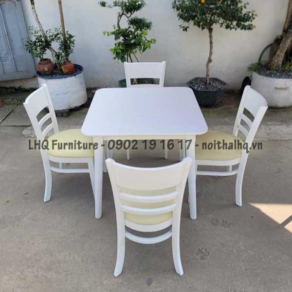 Bộ bàn ăn vuông 80 4 ghế Cabin – Gỗ cao su tự nhiên, màu trắng hiện đại