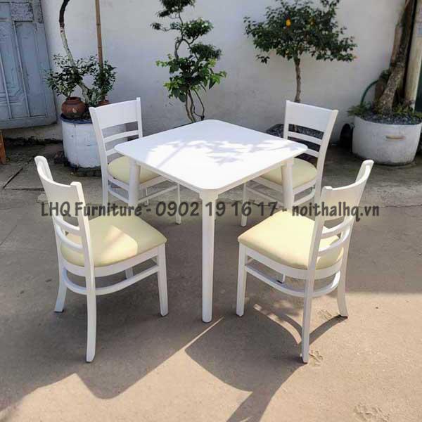 Bộ bàn ăn vuông 80 4 ghế Cabin – Gỗ cao su tự nhiên, màu trắng hiện đại