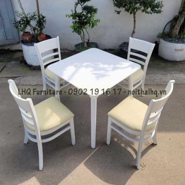 Bộ bàn ăn vuông 80 4 ghế Cabin – Gỗ cao su tự nhiên, màu trắng hiện đại