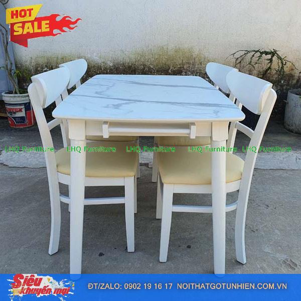 Bộ bàn ăn 1m2 giả đá 4 ghế Panda – Bán chạy nhất 2025, gỗ tự nhiên, giá rẻ