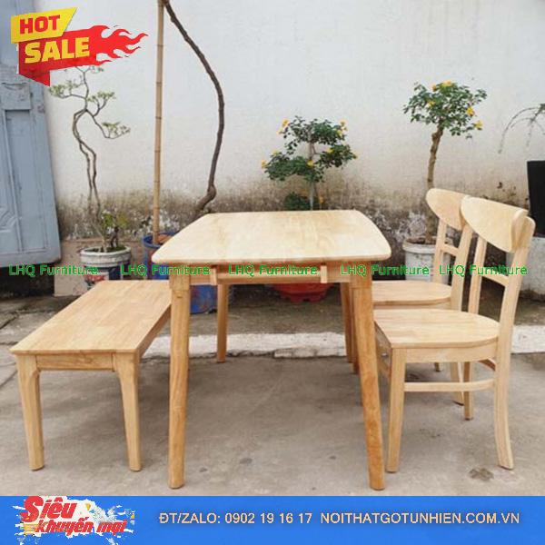Bộ bàn 1m2 2 ghế Panda + 1 bench mặt gỗ – Giải pháp cho không gian nhỏ