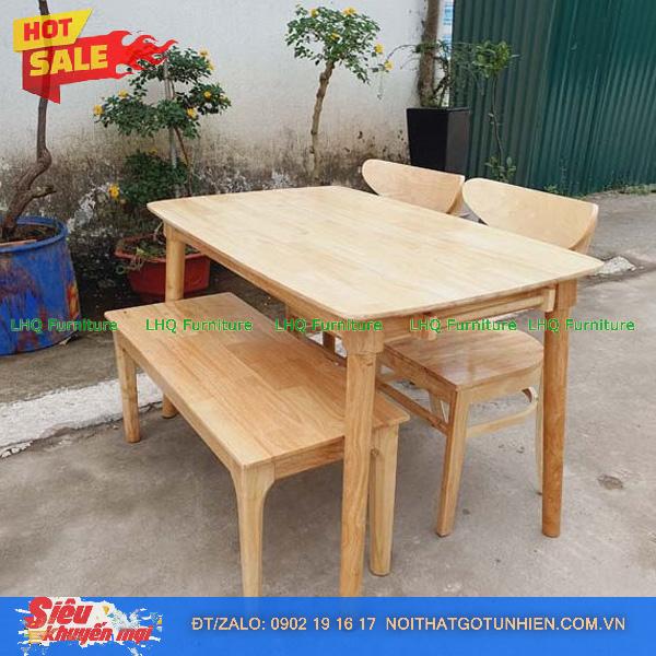 Bộ bàn 1m2 2 ghế Panda + 1 bench mặt gỗ – Giải pháp cho không gian nhỏ