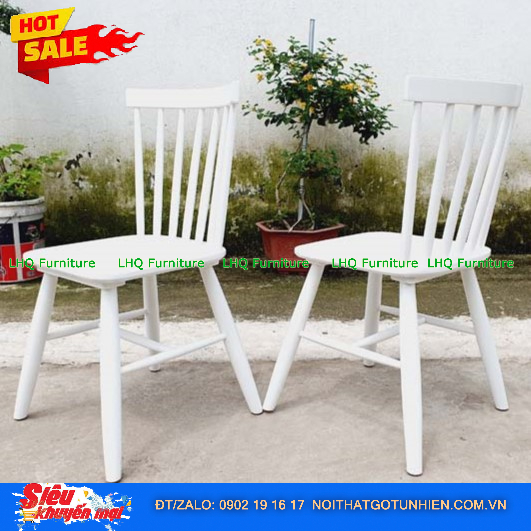 Bộ bàn ăn 4 ghế song tiện sơn trắng – Bàn chân tròn vuông 80cm – Nội Thất LHQ